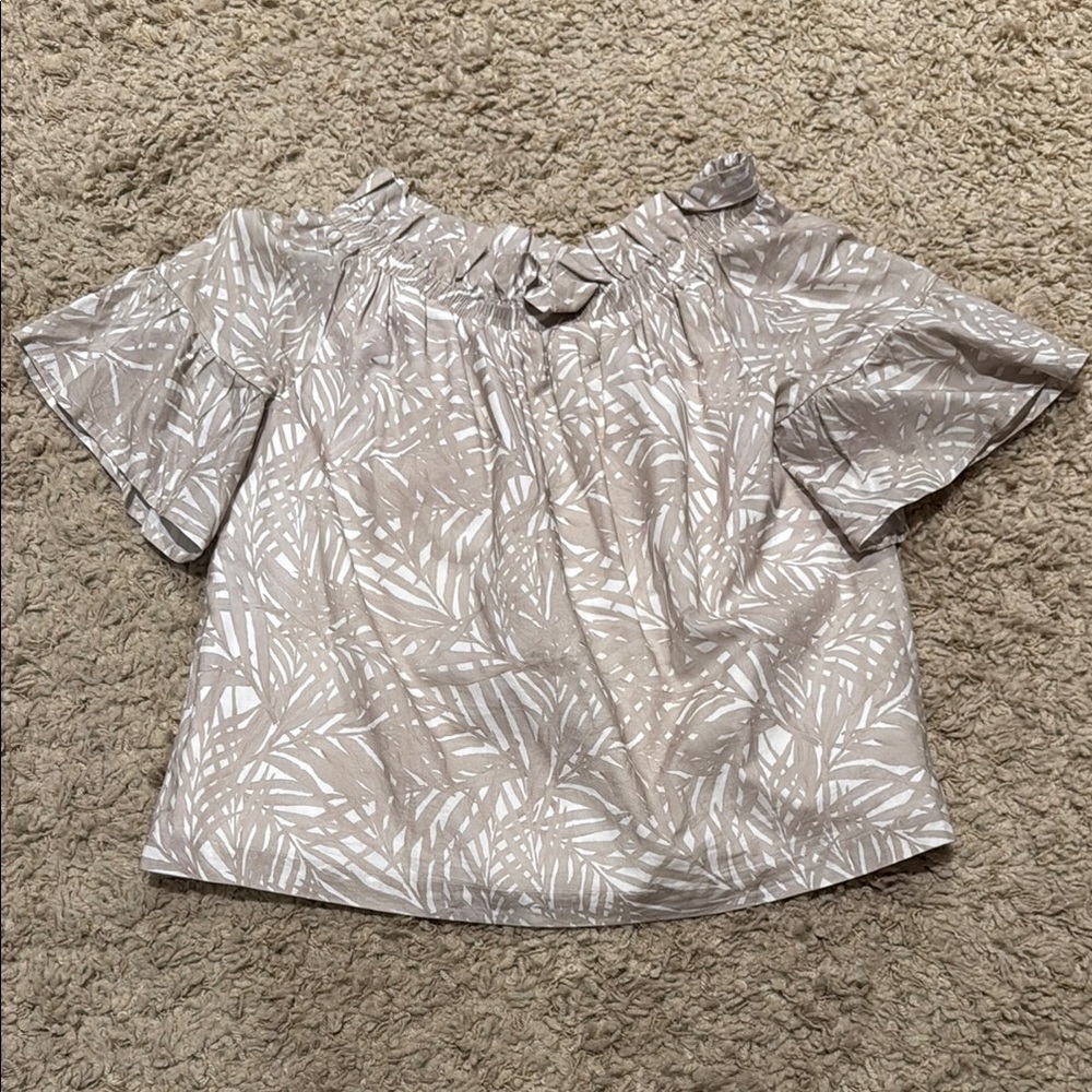 Brooke Wright Designs Elegant Off-Shoulder Leaf Print Top Blouse M